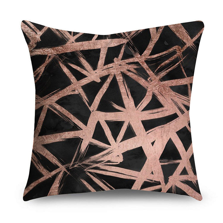 HKM-668947 Rose Gold Geometric Abstract Polyester Pillow Cover - Modern 45x45cm Cushion Case