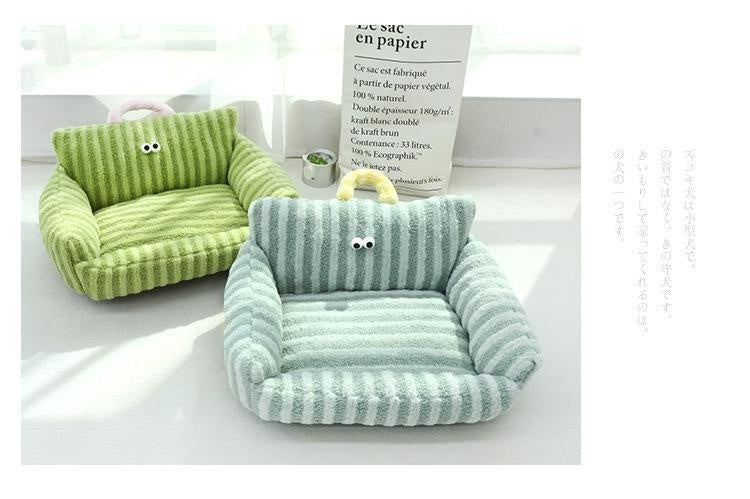 HKM-668947 Striped Pet Sofa Nest for Small Dogs - Available in Blue, Warm Yellow, Pink, and Grass Green