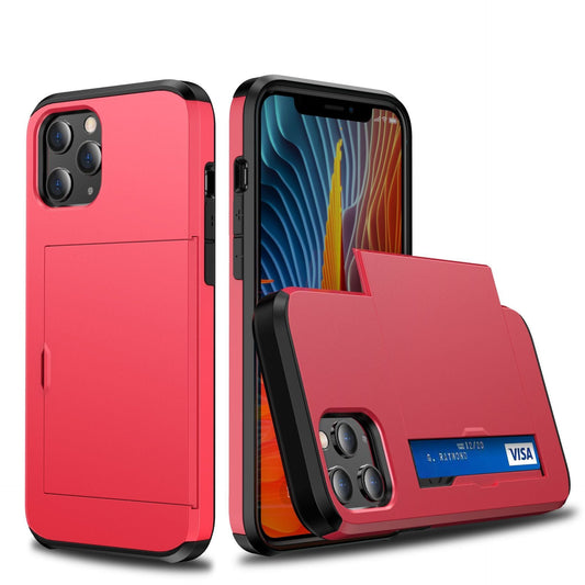 HKM-669075 Anti-Drop Card Slot Phone Case Compatible with iPhone 12 - TPU+PC Material, Multiple Colors Available