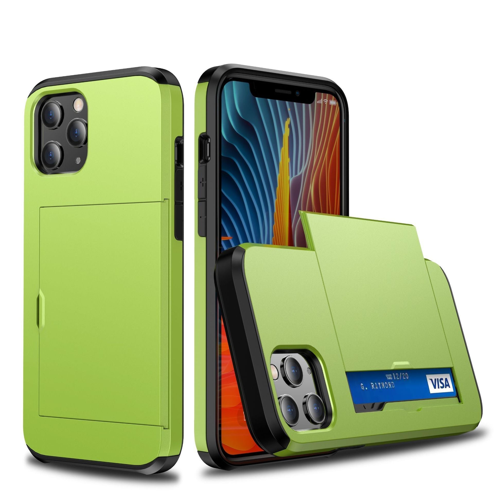 HKM-669075 Anti-Drop Card Slot Phone Case Compatible with iPhone 12 - TPU+PC Material, Multiple Colors Available