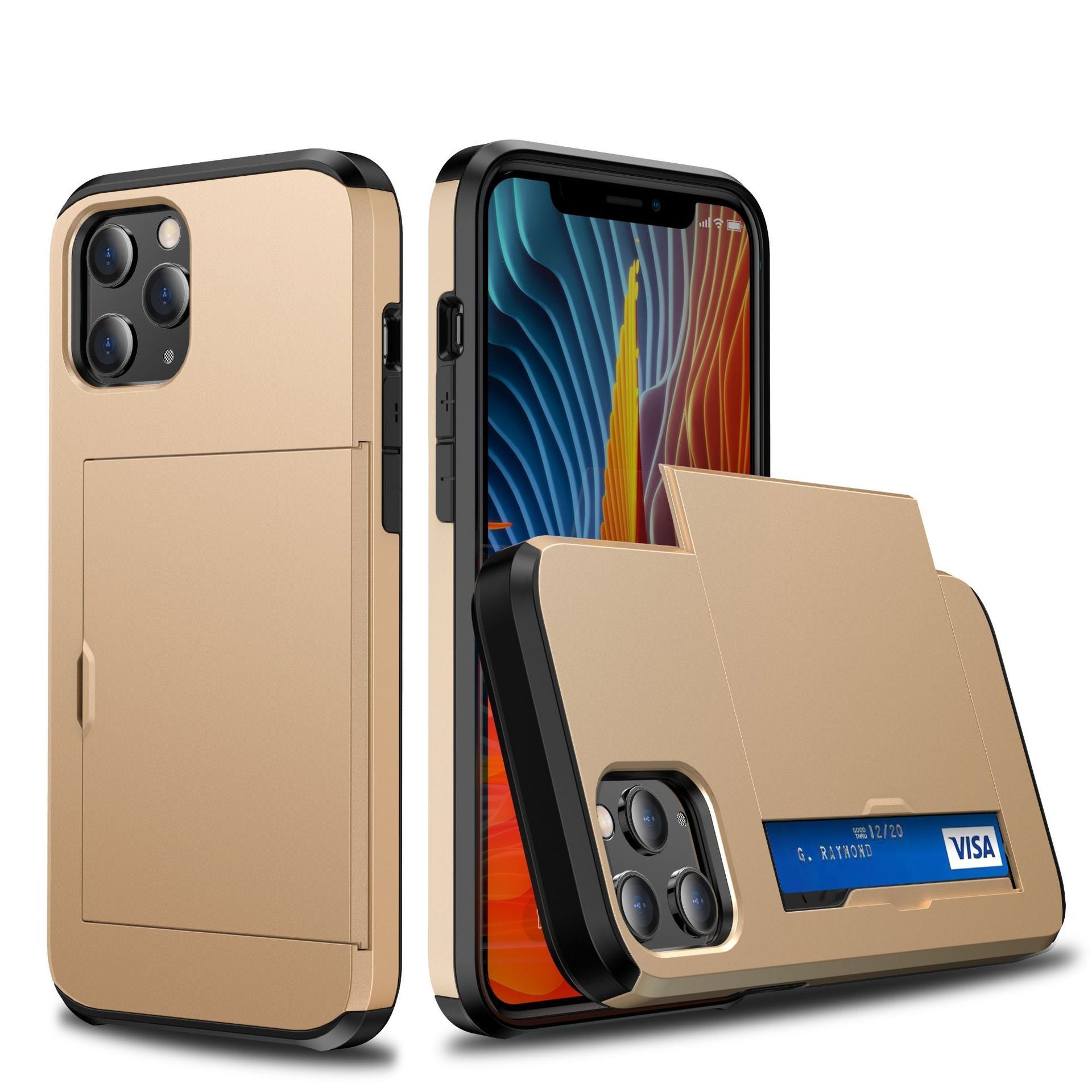 HKM-669075 Anti-Drop Card Slot Phone Case Compatible with iPhone 12 - TPU+PC Material, Multiple Colors Available