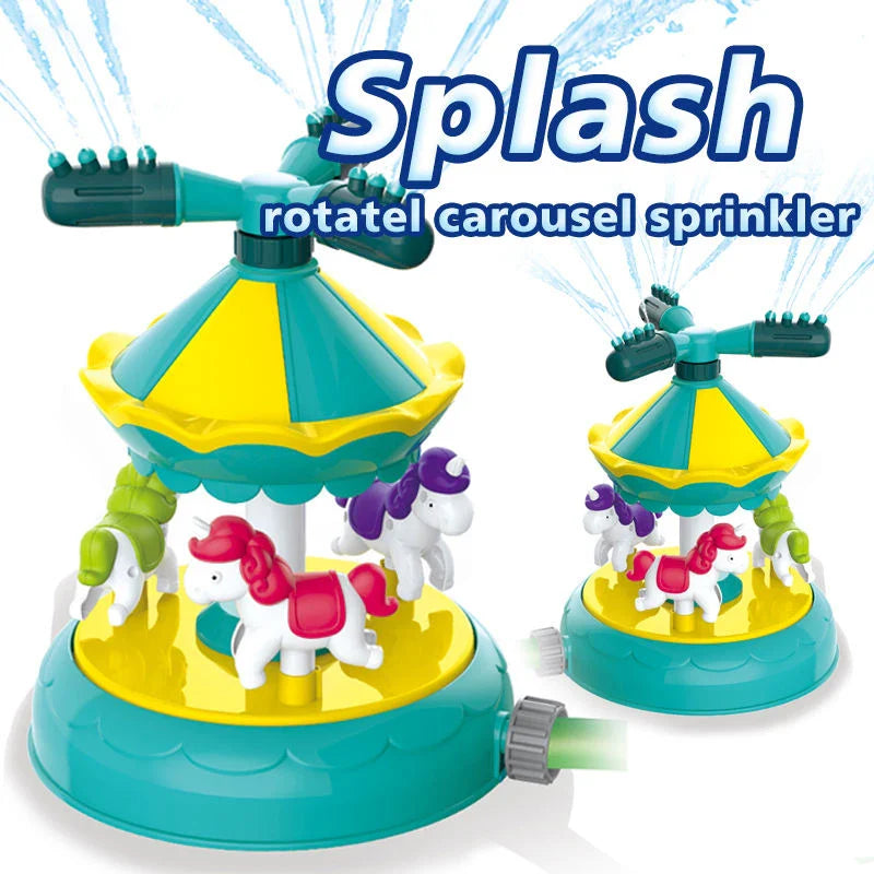 HKM-669075 Outdoor Carousel Splash Water Play Toy for Kids, 360 Rotating Sprinkler for Pool and Garden Fun