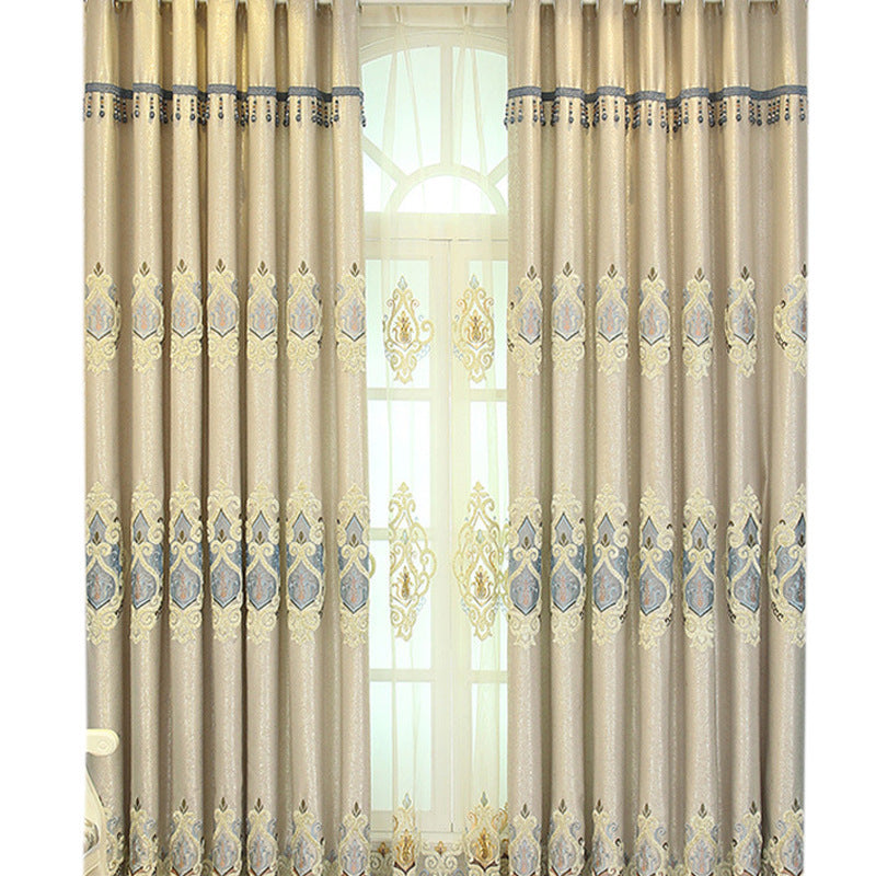 HKM-669523 Beige and Gray High Sunshade Cotton Mesh Curtains for Living Room and Bedroom