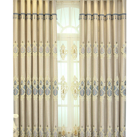 HKM-669523 Beige and Gray High Sunshade Cotton Mesh Curtains for Living Room and Bedroom