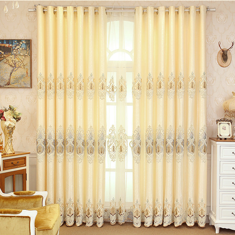HKM-669523 Beige and Gray High Sunshade Cotton Mesh Curtains for Living Room and Bedroom