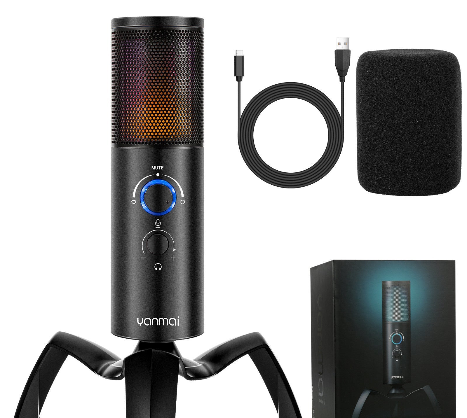 KTX-669523 Dual Directional Karaoke Condenser Microphone with RGB Lighting and Adjustable Stand