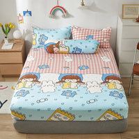 HKM-669651 Aloe Vera Cotton Cartoon Pattern Single Fitted Dust Cover with Pillowcases, Various Sizes Available