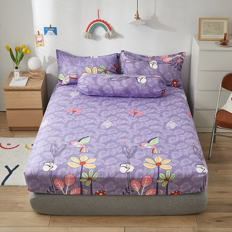 HKM-669651 Aloe Vera Cotton Cartoon Pattern Single Fitted Dust Cover with Pillowcases, Various Sizes Available
