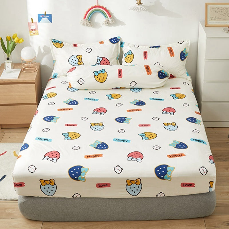 HKM-669651 Aloe Vera Cotton Cartoon Pattern Single Fitted Dust Cover with Pillowcases, Various Sizes Available