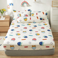 HKM-669651 Aloe Vera Cotton Cartoon Pattern Single Fitted Dust Cover with Pillowcases, Various Sizes Available