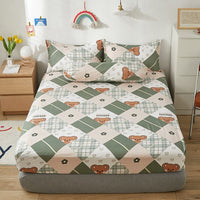 HKM-669651 Aloe Vera Cotton Cartoon Pattern Single Fitted Dust Cover with Pillowcases, Various Sizes Available