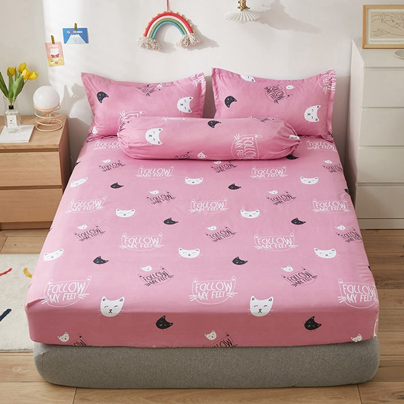 HKM-669651 Aloe Vera Cotton Cartoon Pattern Single Fitted Dust Cover with Pillowcases, Various Sizes Available