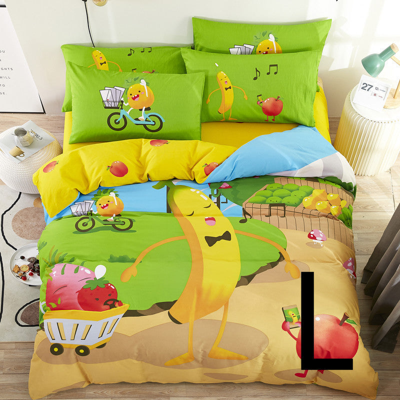 HKM-669651 Cute Cartoon Children’s Bedding Set - Cotton Quilt Cover, Bed Sheet & Pillowcases in Multiple Sizes