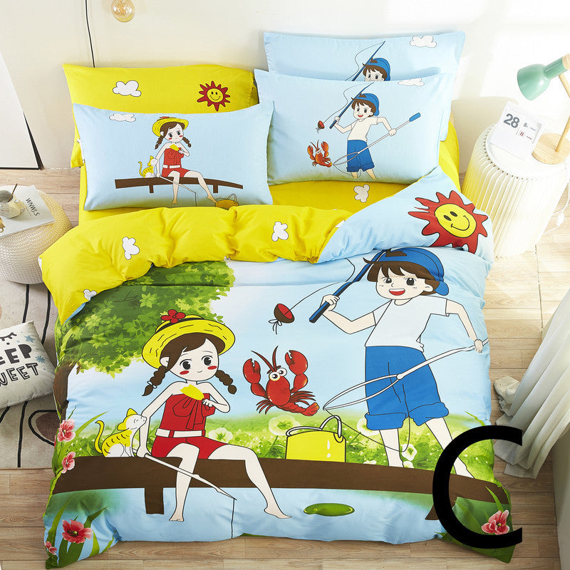 HKM-669651 Cute Cartoon Children’s Bedding Set - Cotton Quilt Cover, Bed Sheet & Pillowcases in Multiple Sizes