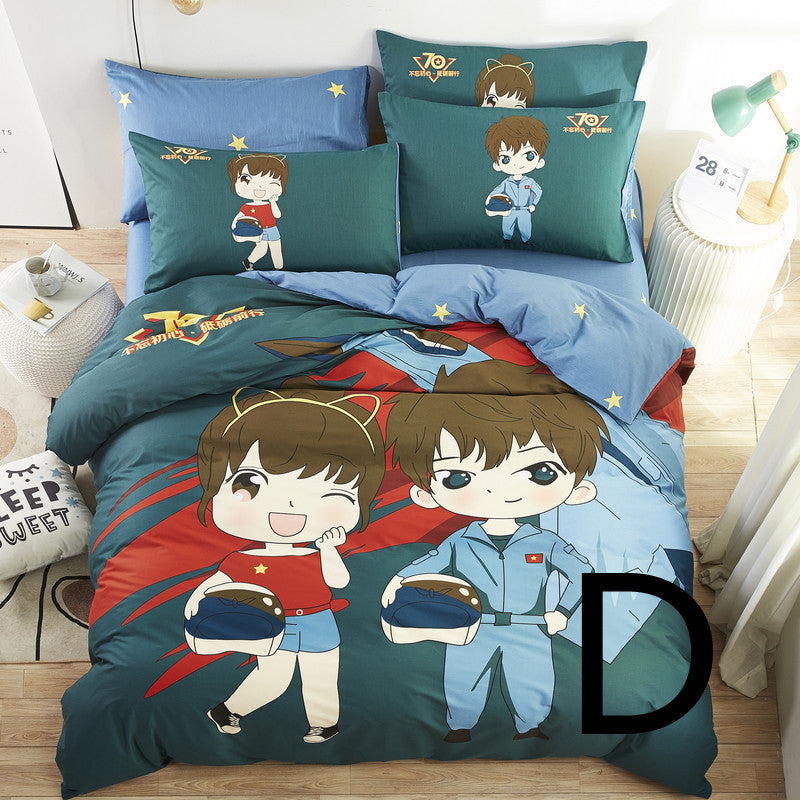 HKM-669651 Cute Cartoon Children’s Bedding Set - Cotton Quilt Cover, Bed Sheet & Pillowcases in Multiple Sizes