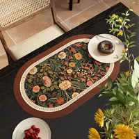 HKM-669715 Retro Flower Waterproof Oval Placemat in Orange and Green - Easy to Clean Dining Table Cushion (30 x 45 cm)