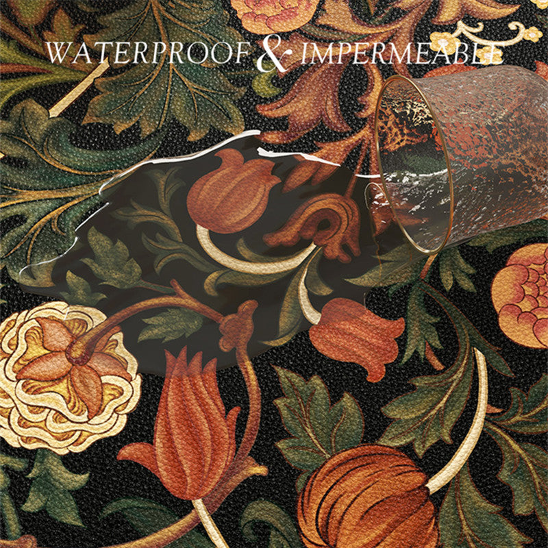 KTX-669715 Retro Flower Waterproof Oval Placemat in Orange and Green - Easy to Clean Dining Table Cushion (30 x 45 cm)