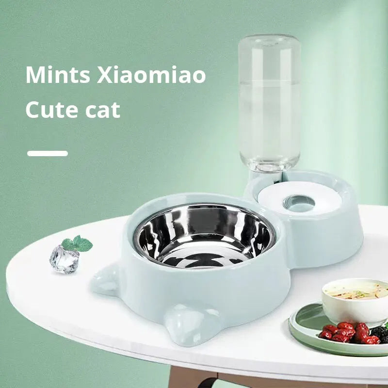 HKM-669843 Automatic Pet Water and Food Feeder with Stainless Steel Bowl - Convenient Gravity Design for Cats and Dogs