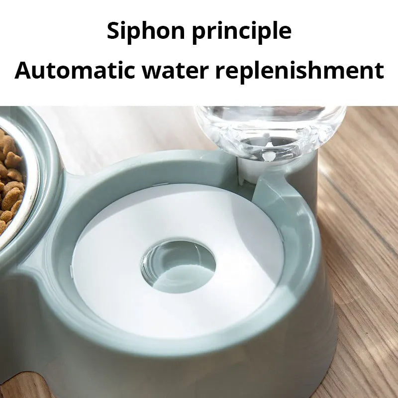 HKM-669843 Automatic Pet Water and Food Feeder with Stainless Steel Bowl - Convenient Gravity Design for Cats and Dogs
