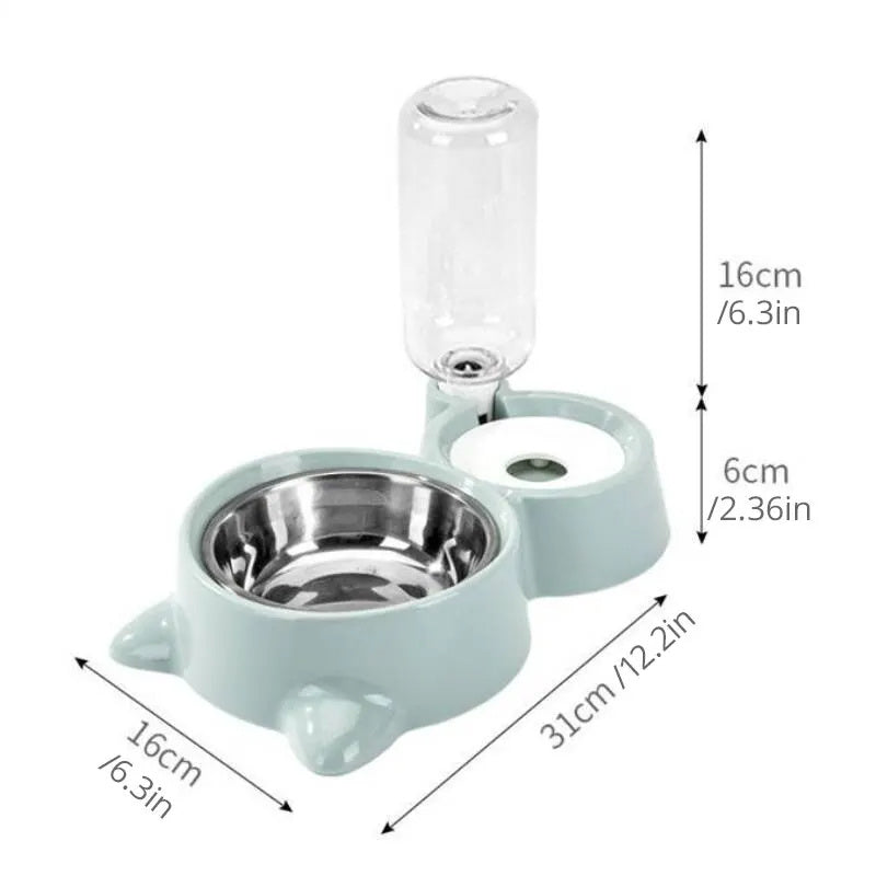 HKM-669843 Automatic Pet Water and Food Feeder with Stainless Steel Bowl - Convenient Gravity Design for Cats and Dogs