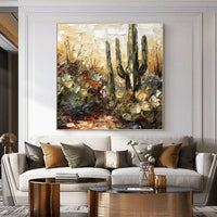 HKM-669907 Handmade Thick Oil Painting Canvas Wall Art - Unique Flower Cactus Design for Home Decor