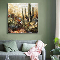 HKM-669907 Handmade Thick Oil Painting Canvas Wall Art - Unique Flower Cactus Design for Home Decor