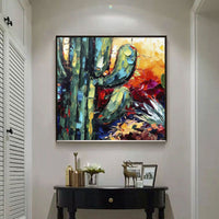 HKM-669907 Handmade Thick Oil Painting Canvas Wall Art - Unique Flower Cactus Design for Home Decor