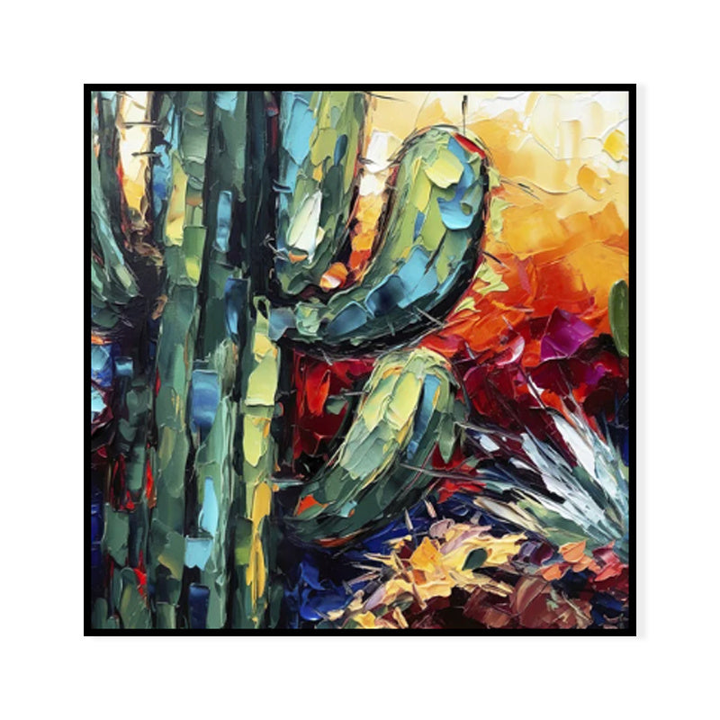 HKM-669907 Handmade Thick Oil Painting Canvas Wall Art - Unique Flower Cactus Design for Home Decor