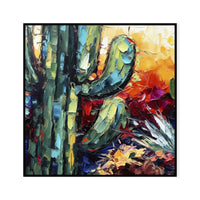 HKM-669907 Handmade Thick Oil Painting Canvas Wall Art - Unique Flower Cactus Design for Home Decor