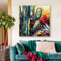 HKM-669907 Handmade Thick Oil Painting Canvas Wall Art - Unique Flower Cactus Design for Home Decor
