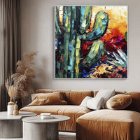 HKM-669907 Handmade Thick Oil Painting Canvas Wall Art - Unique Flower Cactus Design for Home Decor