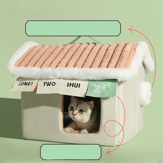 HKM-670099 Cozy Winter Cat House Made of Soft Cloth, 46x43x40cm, Perfect for Pets Up to 20kg