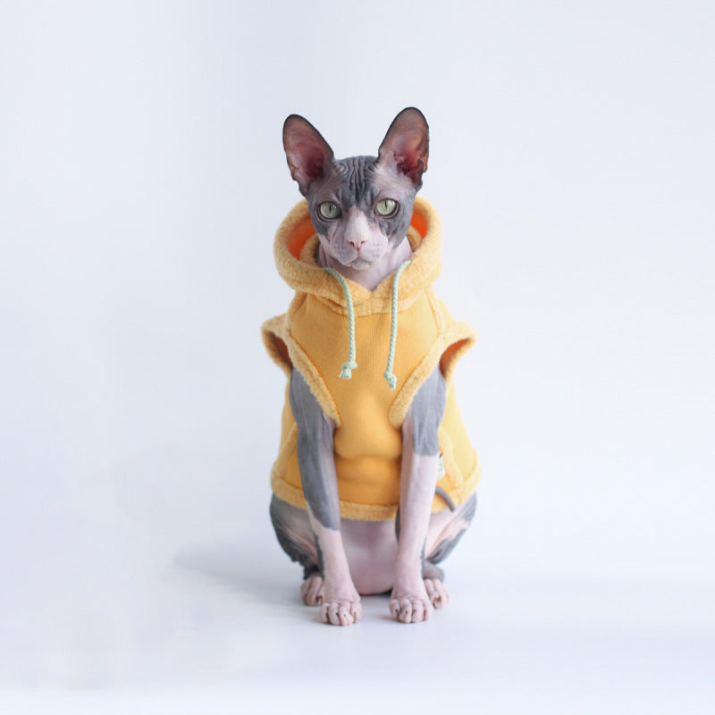 HKM-670227 Warm Hooded Fleece Sweater for Pets in Purple, Yellow, and Green - Cotton and Polyester Blend