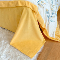 HKM-670291 Milk Velvet Embroidery Four-Piece Bedding Set - Blue, White, Pink, Floral Design for 1.5m Bed