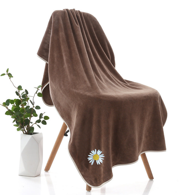KTX-670547 Thickened Microfiber Daisy Bath Towel - Soft, Absorbent, 70x140cm for All Ages