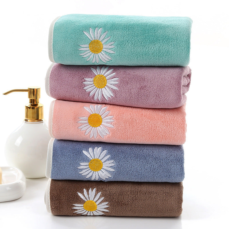 KTX-670547 Thickened Microfiber Daisy Bath Towel - Soft, Absorbent, 70x140cm for All Ages