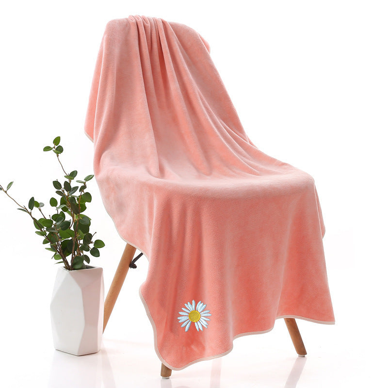 KTX-670547 Thickened Microfiber Daisy Bath Towel - Soft, Absorbent, 70x140cm for All Ages