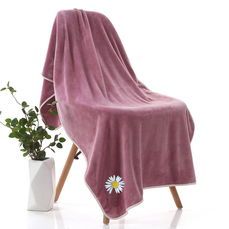 KTX-670547 Thickened Microfiber Daisy Bath Towel - Soft, Absorbent, 70x140cm for All Ages