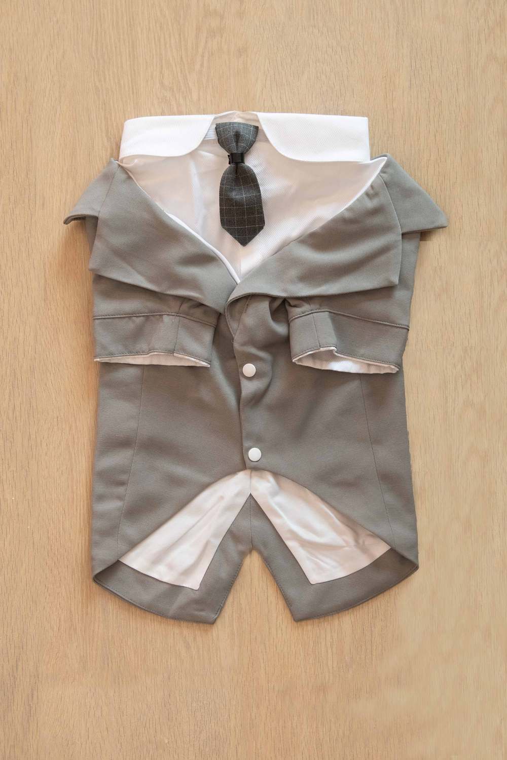 HKM-670611 Pet Suit Dog Dress Tuxedo in Navy Blue, English Grey, Khaki - Stylish Polyester Fibre Outfit