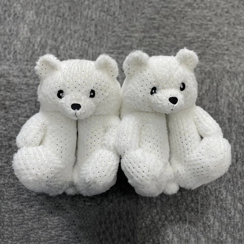 HKM-670803 Cute Plush Teddy Bear Slippers - Soft Indoor Shoes with PP Cotton Filling for All Ages