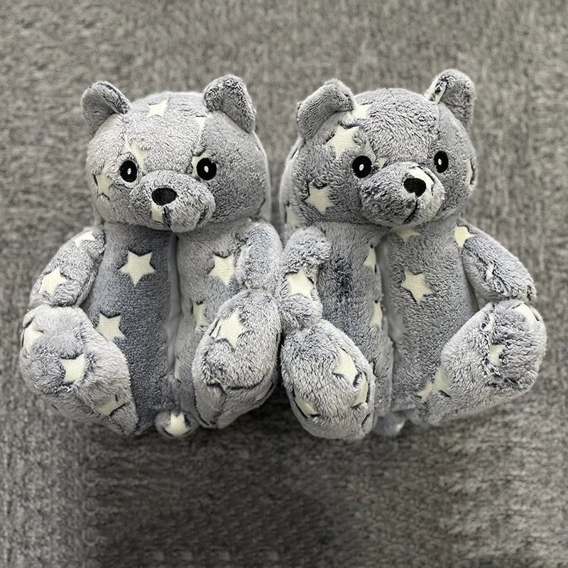 HKM-670803 Cute Plush Teddy Bear Slippers - Soft Indoor Shoes with PP Cotton Filling for All Ages