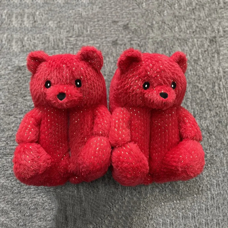 HKM-670803 Cute Plush Teddy Bear Slippers - Soft Indoor Shoes with PP Cotton Filling for All Ages