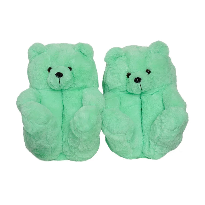 HKM-670803 Cute Plush Teddy Bear Slippers - Soft Indoor Shoes with PP Cotton Filling for All Ages