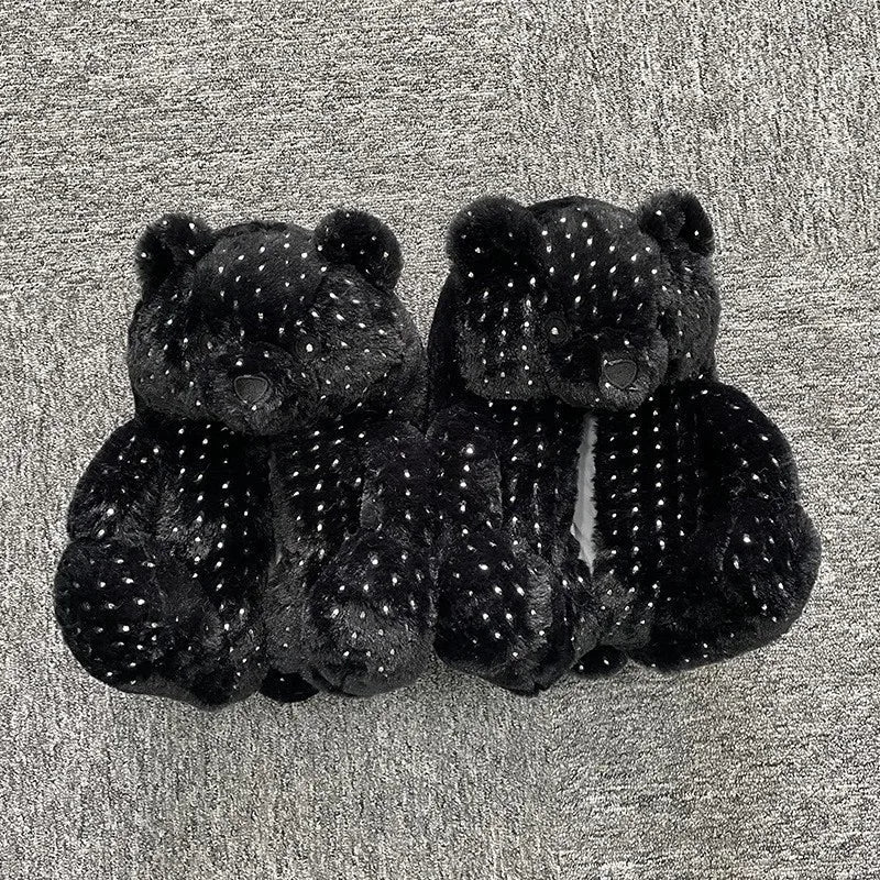 HKM-670803 Cute Plush Teddy Bear Slippers - Soft Indoor Shoes with PP Cotton Filling for All Ages