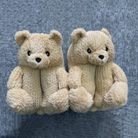 HKM-670803 Cute Plush Teddy Bear Slippers - Soft Indoor Shoes with PP Cotton Filling for All Ages