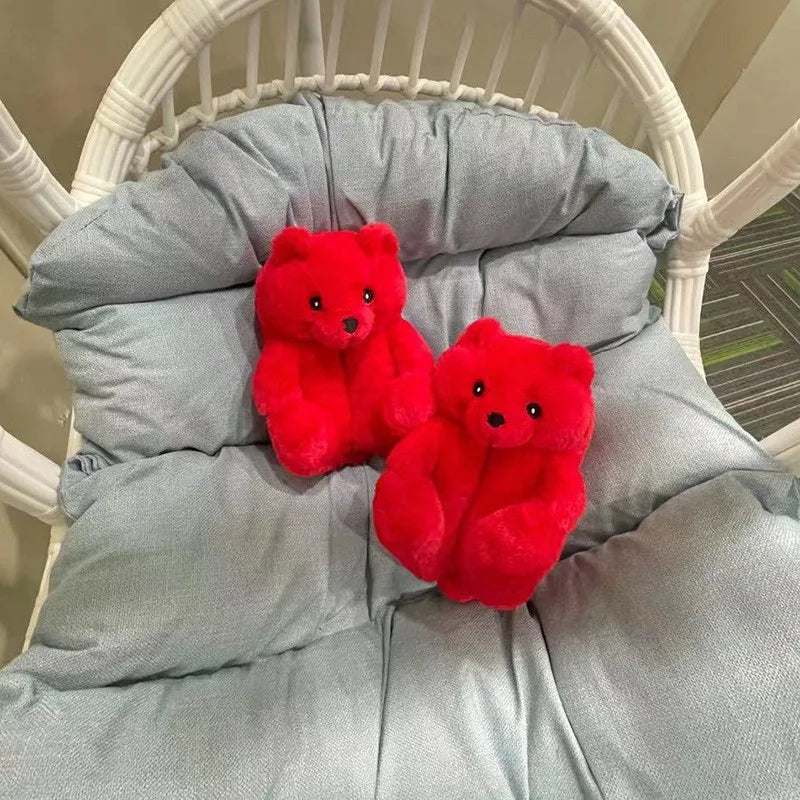 HKM-670803 Cute Plush Teddy Bear Slippers - Soft Indoor Shoes with PP Cotton Filling for All Ages