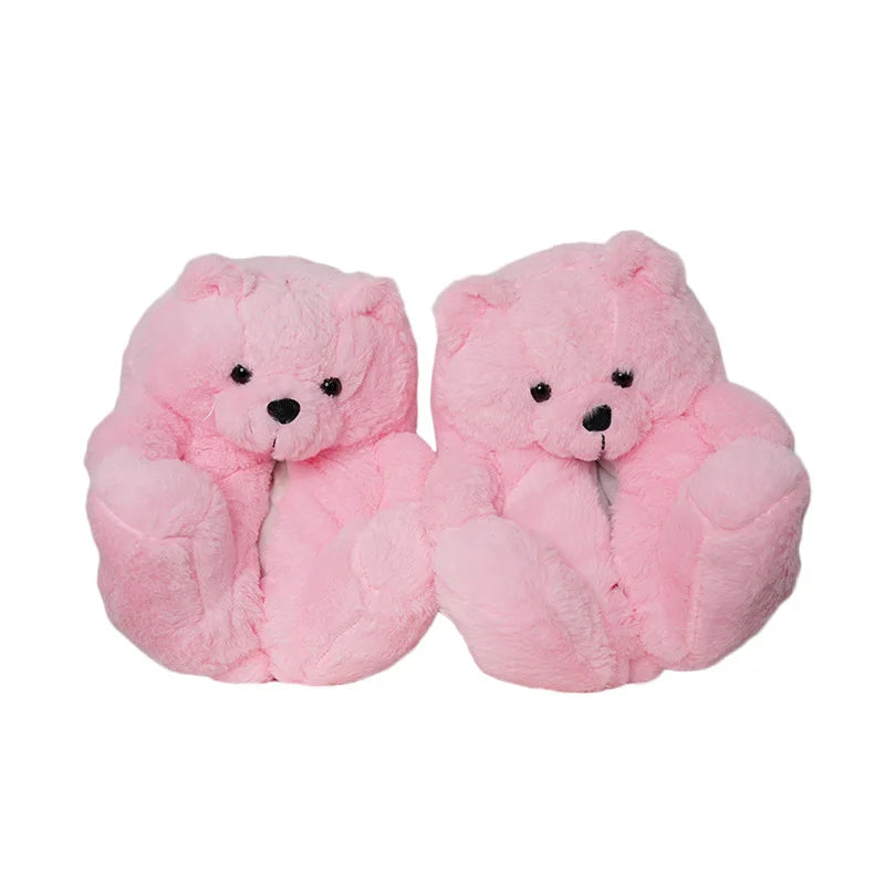 HKM-670803 Cute Plush Teddy Bear Slippers - Soft Indoor Shoes with PP Cotton Filling for All Ages