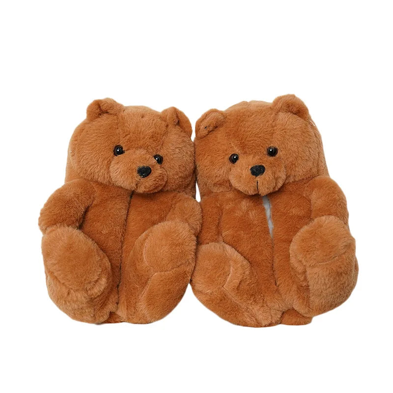 HKM-670803 Cute Plush Teddy Bear Slippers - Soft Indoor Shoes with PP Cotton Filling for All Ages