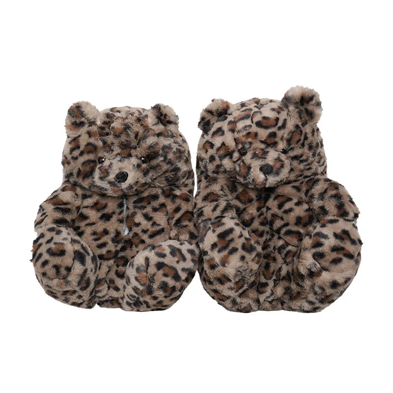 HKM-670803 Cute Plush Teddy Bear Slippers - Soft Indoor Shoes with PP Cotton Filling for All Ages
