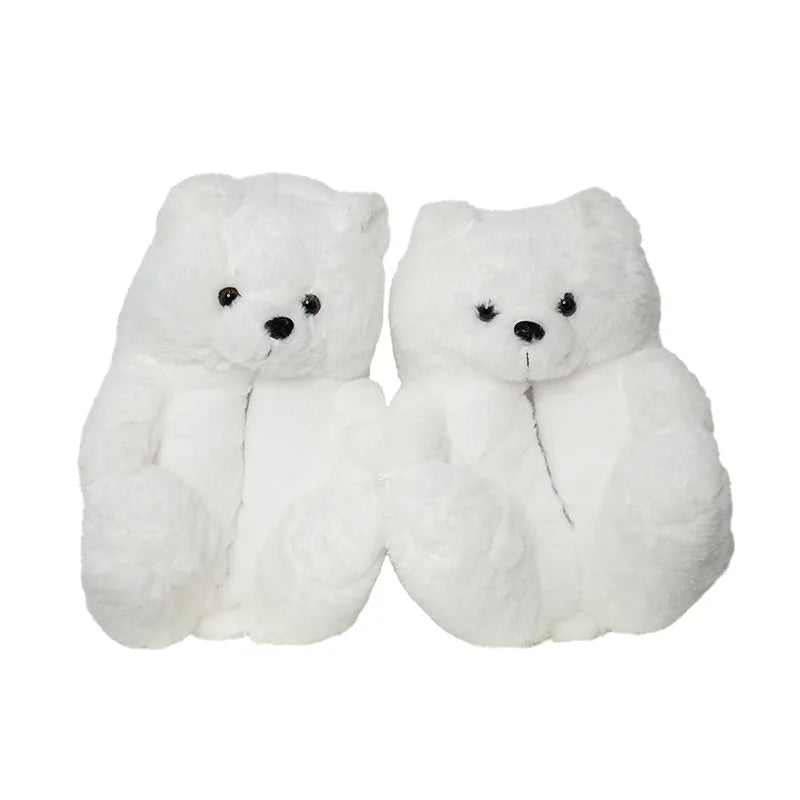 HKM-670803 Cute Plush Teddy Bear Slippers - Soft Indoor Shoes with PP Cotton Filling for All Ages